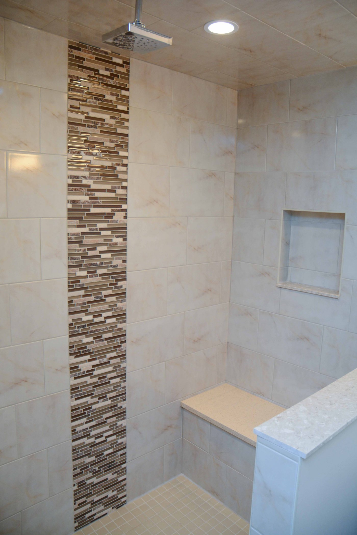 Bathroom Shower with Glass Stone Blend Accent