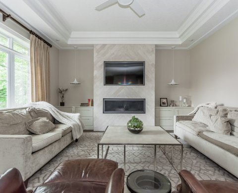 Soft Living Room with Tiled Fireplace Surround