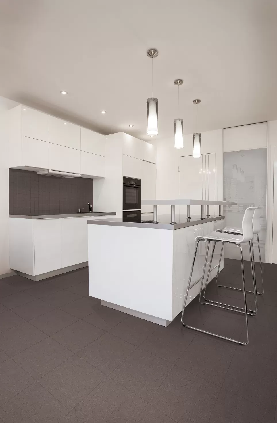 Contemporary Kitchen Floor and Backsplash