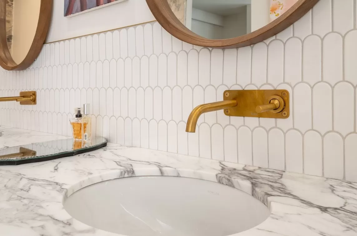 White Fan Mosaic as Bathroom Vanity Splash