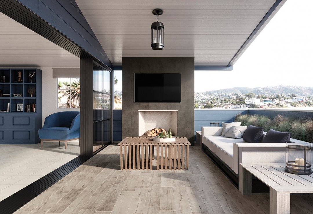 Dining Patio With Wood-look Tile