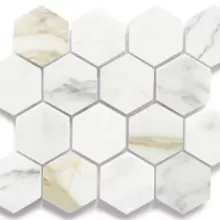 NATURAL STONE CALACATTA GOLD HEXAGON 3x3 HONED MOSAIC .