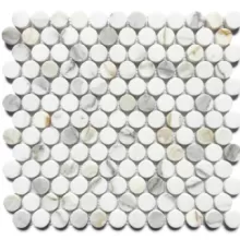 NATURAL STONE CALACATTA GOLD PENNY ROUND 1x1 HONED MOSAIC .