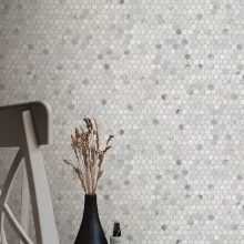 SANTORINI WHITE MARBLE PENNY ROUND 1x1 HONED MOSAIC  625404