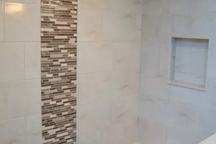 Bathroom Shower with Glass Stone Blend Accent