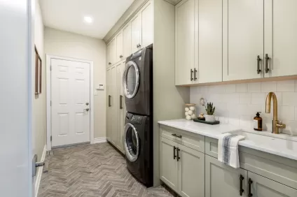 Brick Herringbone Floor + Artisan Backsplash