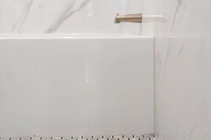 Gorgeous Bathroom with deco-inspired floor tile