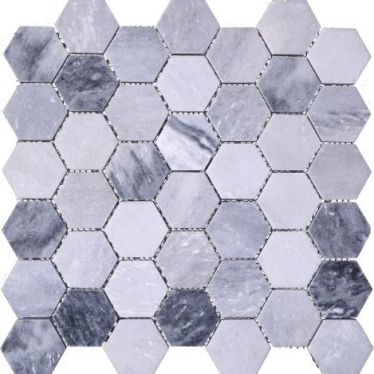 2HEX62 MARBLE MOSAIC STORMY GREY HEXAGON 2"x2" POLISHED  2HEX62
