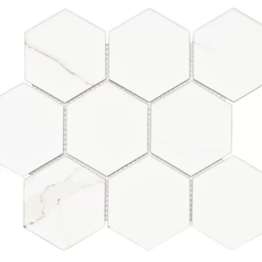 CALACATTA 4" HEXAGON PORCELAIN 4x4 MATTE  PMFQ82223
