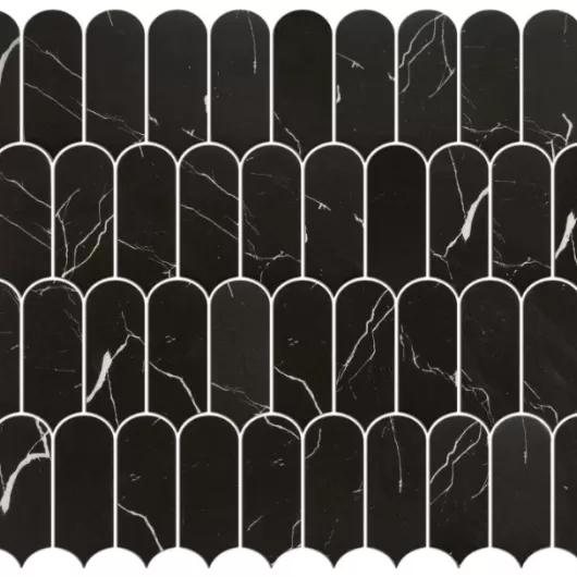 MURANO NERO MARQUINA 1x3 FEATHER MOSAIC .