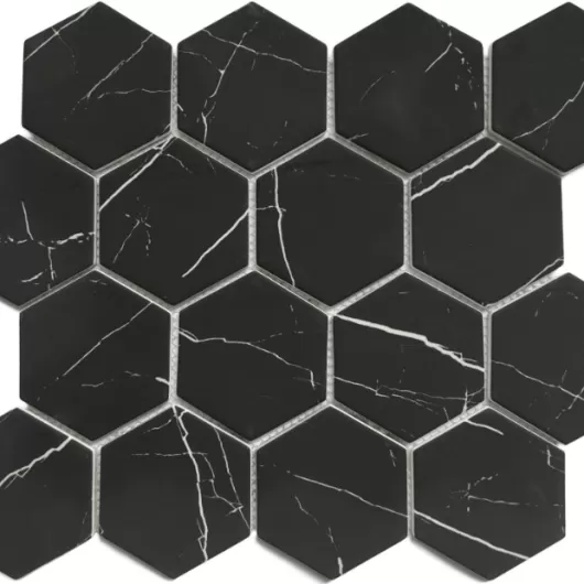 MURANO NERO MARQUINA 3x3 HEXAGON MOSAIC .