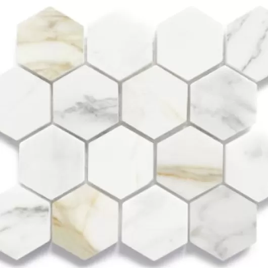 NATURAL STONE CALACATTA GOLD HEXAGON 3x3 HONED MOSAIC .