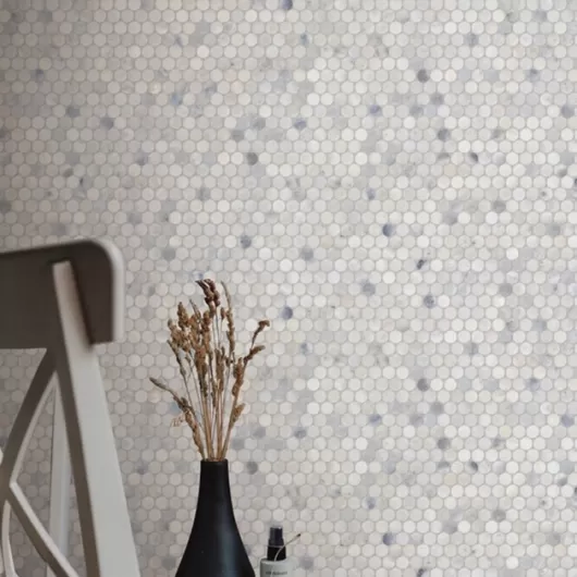 SANTORINI WHITE MARBLE PENNY ROUND 1x1 HONED MOSAIC  625404