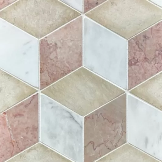 3D 6" MARBLE HEXAGON BEIGE/ARISTON WHITE /PINK ALICANTE .x. MOSAIC .