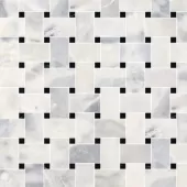 SANTORINI WHITE MARBLE BASKETWEAVE W/BLACK DOT .x. HONED MOSAIC  625505